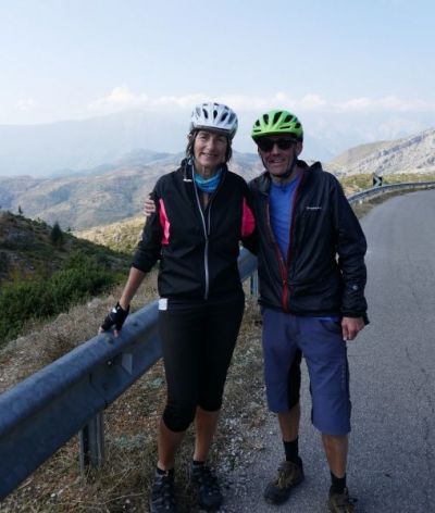 John Roche & Judy Bedford  Cycling on the  tour with redspokes